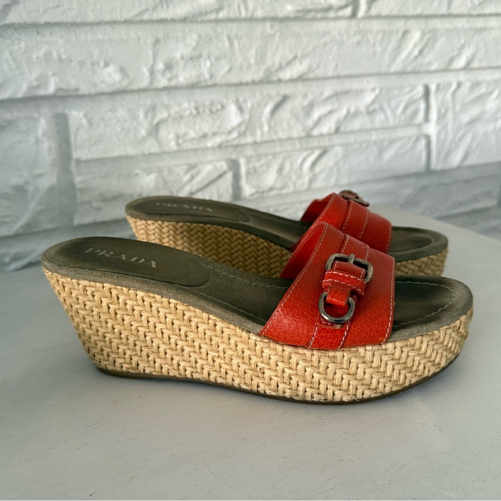 Prada Leather Espadrille Wedge Sandals - Picture 2 of 7